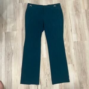 NY & Co Women's Chic Green Navy Sailor-Inspired Barely Boot Dress Pants, Size 12